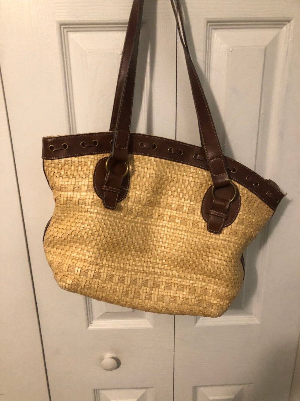 Vintage Fossil Woven Straw and Leather Handbag - Picture 2 of 11